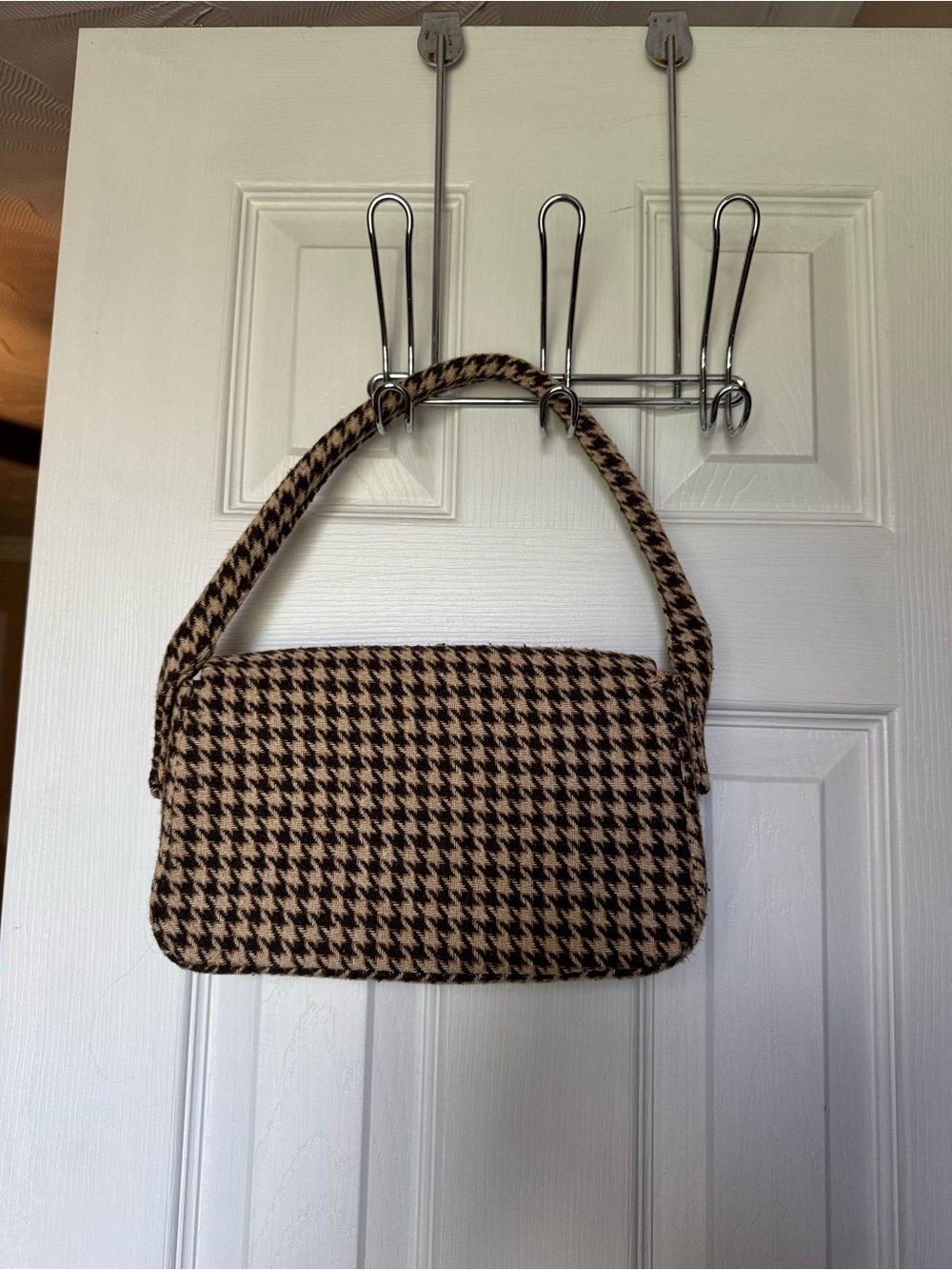 boutique houndstooth brown and cream shoulder bag - Picture 2 of 5